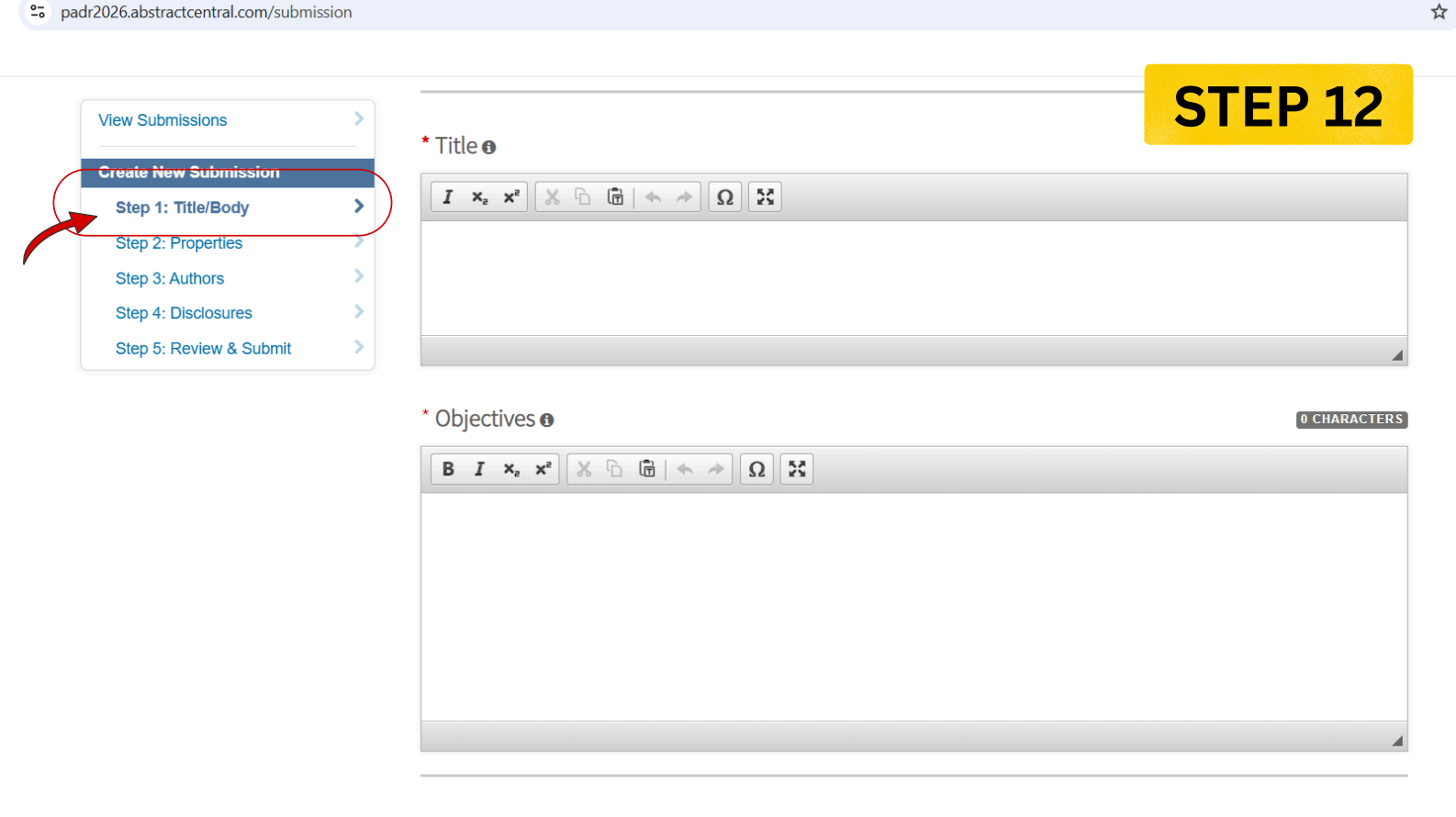Objectives and Title entry fields